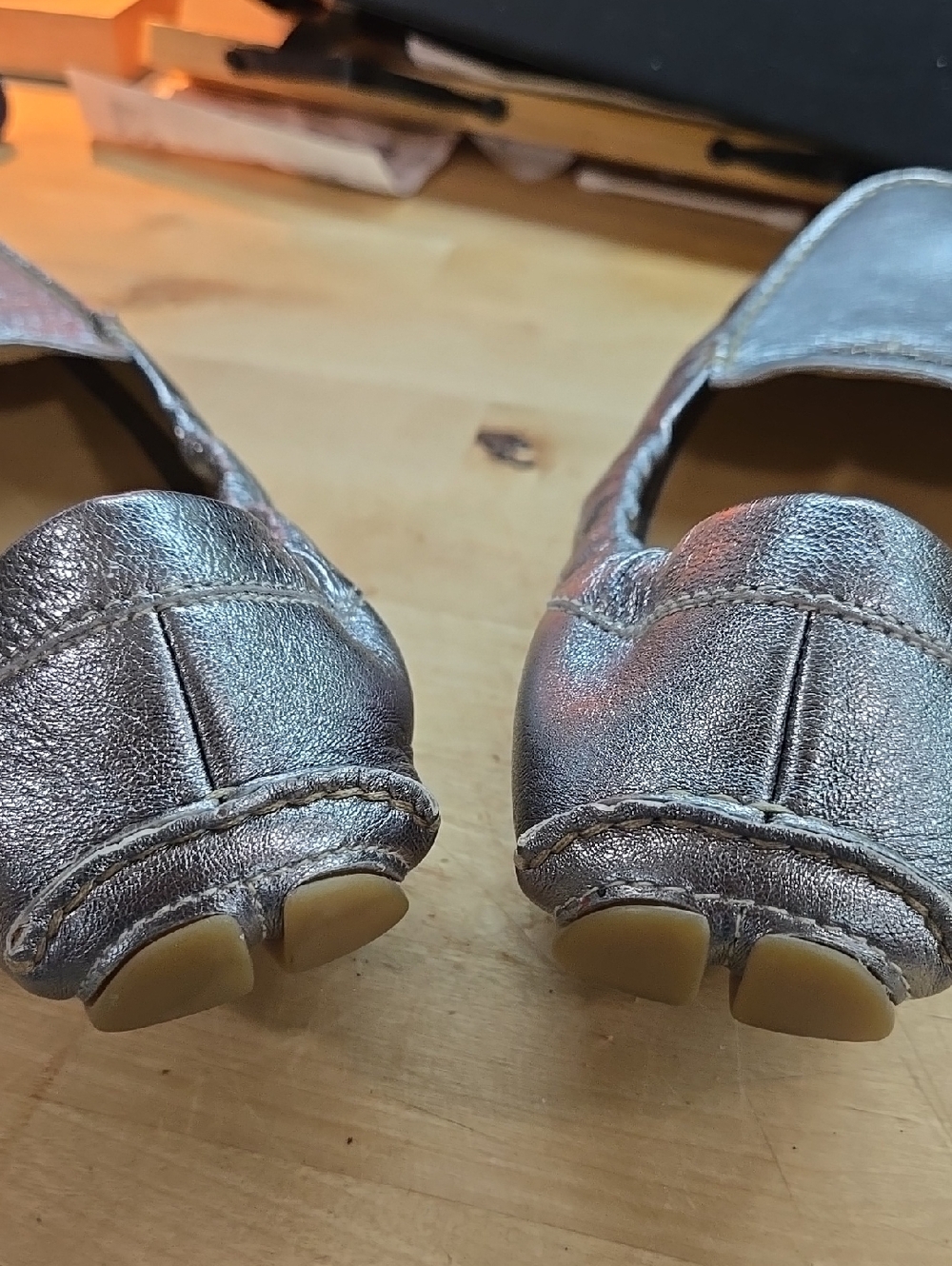 Prada Silver Metallic Driving Loafers